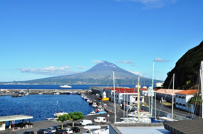View of Pico and Horta harbour from Faial