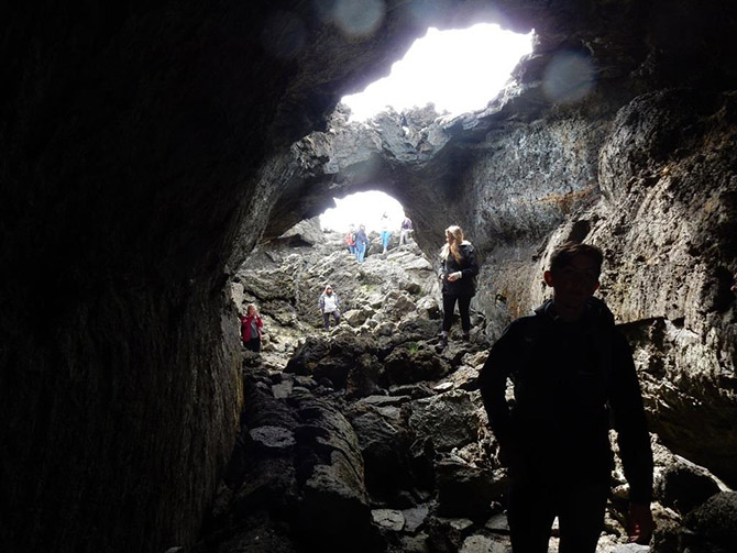 View from inside a lava tube on Heimaey island, part of the 1973 flow.